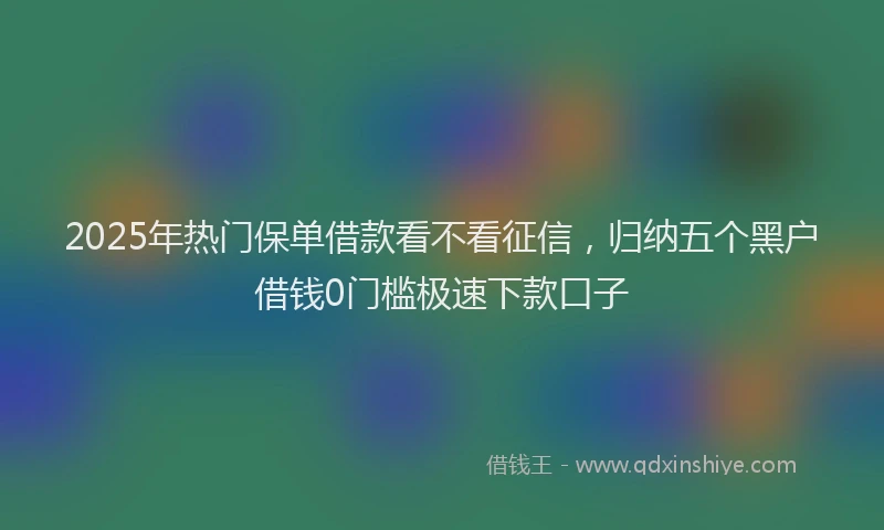 2025年热门保单借款看不看征信，归纳五个黑户借钱0门槛极速下款口子