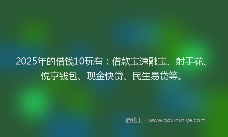 2025年的借钱10玩有：借款宝速融宝、射手花、悦享钱包、现金快贷、民生易贷等。