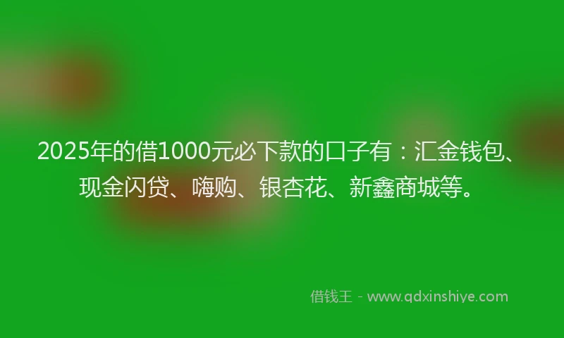 2025年的借1000元必下款的口子有：汇金钱包、现金闪贷、嗨购、银杏花、新鑫商城等。