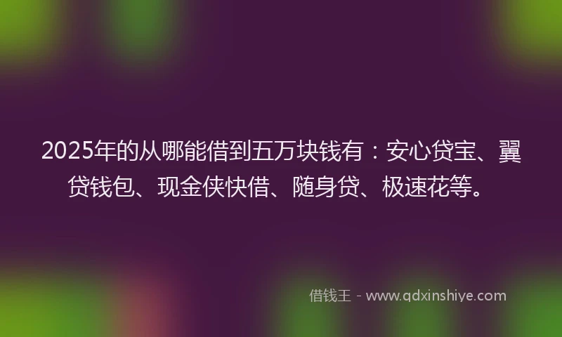 2025年的从哪能借到五万块钱有：安心贷宝、翼贷钱包、现金侠快借、随身贷、极速花等。