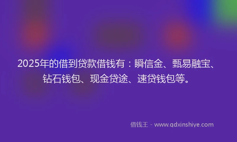 2025年的借到贷款借钱有：瞬信金、甄易融宝、钻石钱包、现金贷途、速贷钱包等。