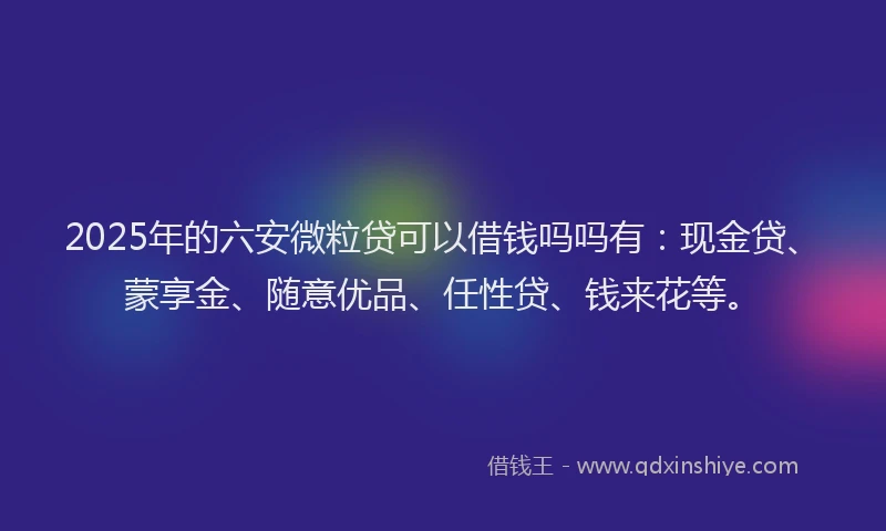2025年的六安微粒贷可以借钱吗吗有：现金贷、蒙享金、随意优品、任性贷、钱来花等。
