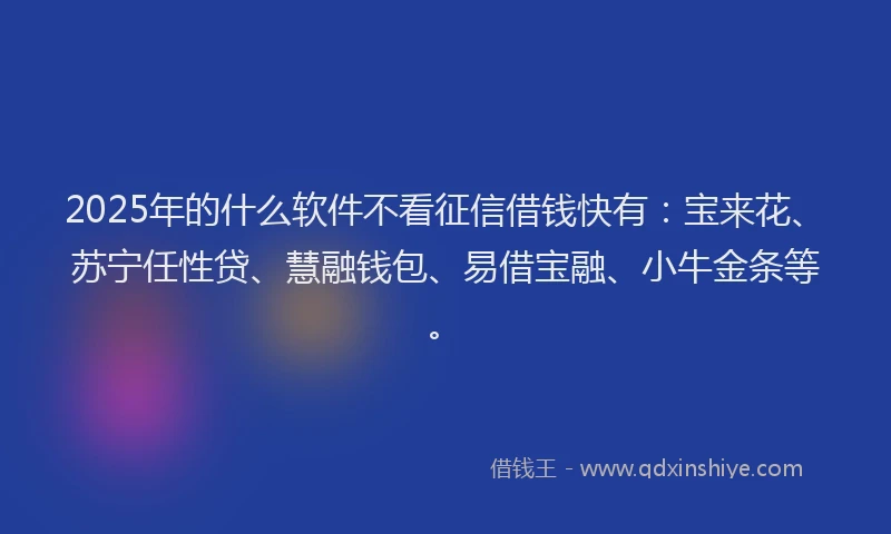 2025年的什么软件不看征信借钱快有：宝来花、苏宁任性贷、慧融钱包、易借宝融、小牛金条等。