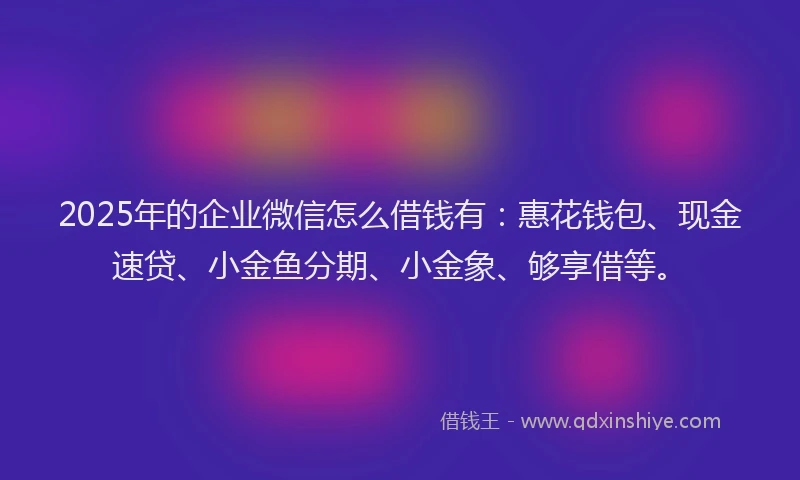 2025年的企业微信怎么借钱有：惠花钱包、现金速贷、小金鱼分期、小金象、够享借等。
