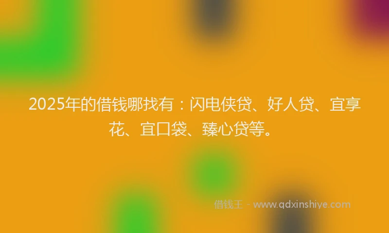 2025年的借钱哪找有：闪电侠贷、好人贷、宜享花、宜口袋、臻心贷等。