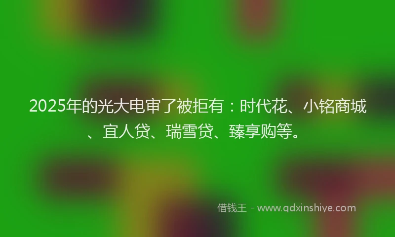 2025年的光大电审了被拒有：时代花、小铭商城、宜人贷、瑞雪贷、臻享购等。
