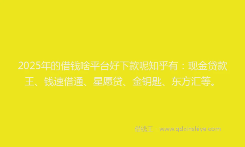 2025年的借钱啥平台好下款呢知乎有：现金贷款王、钱速借通、星愿贷、金钥匙、东方汇等。