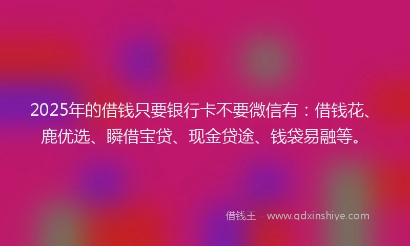 2025年的借钱只要银行卡不要微信有：借钱花、鹿优选、瞬借宝贷、现金贷途、钱袋易融等。
