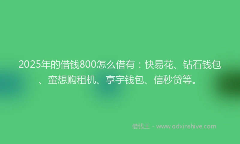 2025年的借钱800怎么借有：快易花、钻石钱包、蛮想购租机、享宇钱包、信秒贷等。