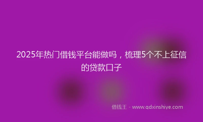 2025年热门借钱平台能做吗，梳理5个不上征信的贷款口子