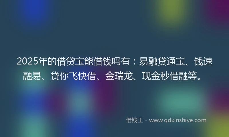 2025年的借贷宝能借钱吗有：易融贷通宝、钱速融易、贷你飞快借、金瑞龙、现金秒借融等。