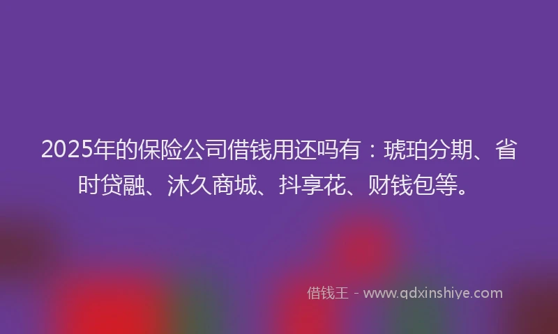 2025年的保险公司借钱用还吗有：琥珀分期、省时贷融、沐久商城、抖享花、财钱包等。