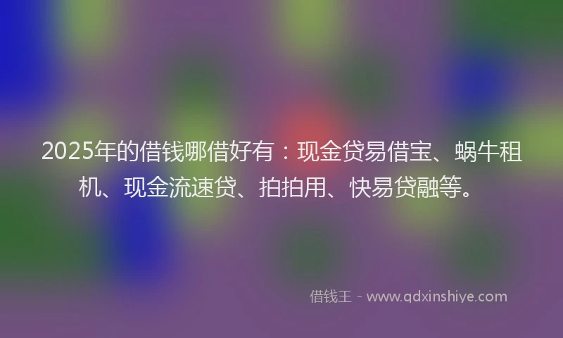 2025年的借钱哪借好有：现金贷易借宝、蜗牛租机、现金流速贷、拍拍用、快易贷融等。