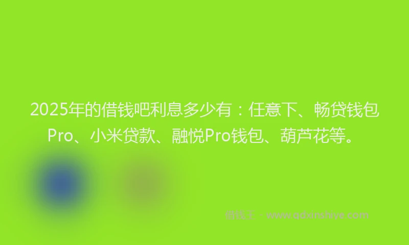 2025年的借钱吧利息多少有：任意下、畅贷钱包Pro、小米贷款、融悦Pro钱包、葫芦花等。