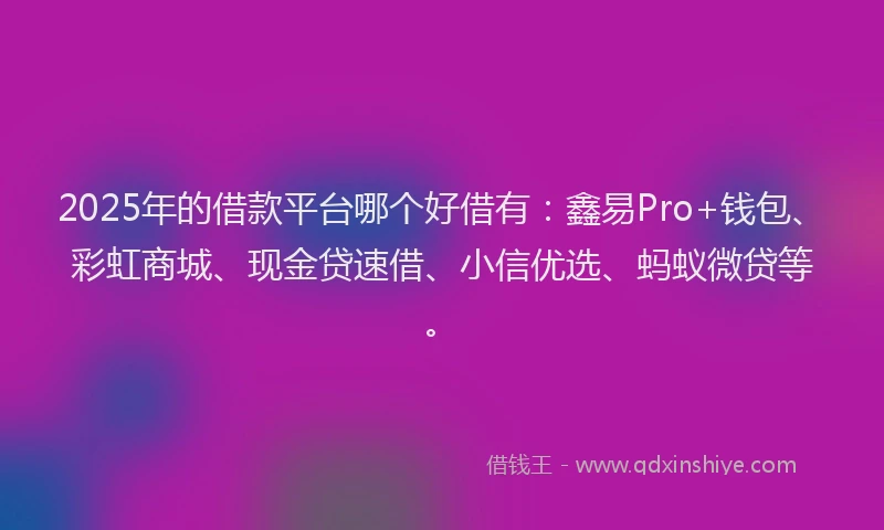 2025年的借款平台哪个好借有：鑫易Pro+钱包、彩虹商城、现金贷速借、小信优选、蚂蚁微贷等。