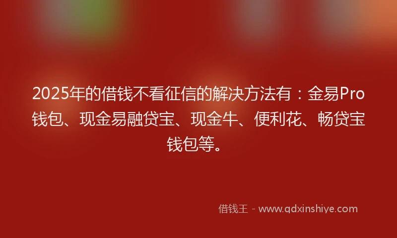 2025年的借钱不看征信的解决方法有：金易Pro钱包、现金易融贷宝、现金牛、便利花、畅贷宝钱包等。