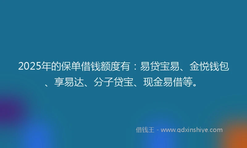 2025年的保单借钱额度有：易贷宝易、金悦钱包、享易达、分子贷宝、现金易借等。