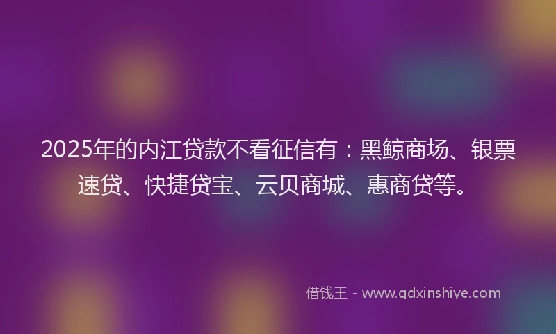 2025年的内江贷款不看征信有：黑鲸商场、银票速贷、快捷贷宝、云贝商城、惠商贷等。
