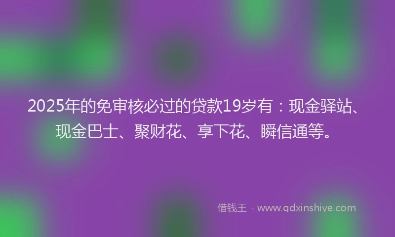 2025年的免审核必过的贷款19岁有：现金驿站、现金巴士、聚财花、享下花、瞬信通等。