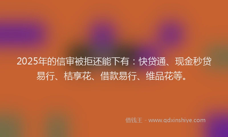 2025年的信审被拒还能下有：快贷通、现金秒贷易行、桔享花、借款易行、维品花等。
