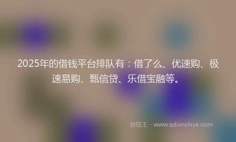 2025年的借钱平台排队有：借了么、优速购、极速易购、甄信贷、乐借宝融等。