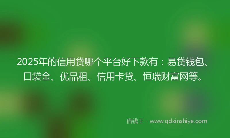2025年的信用贷哪个平台好下款有：易贷钱包、口袋金、优品租、信用卡贷、恒瑞财富网等。