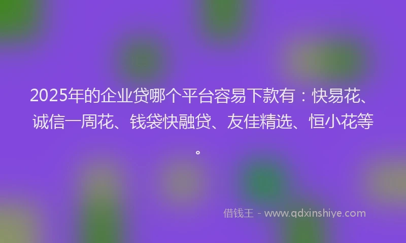 2025年的企业贷哪个平台容易下款有：快易花、诚信一周花、钱袋快融贷、友佳精选、恒小花等。