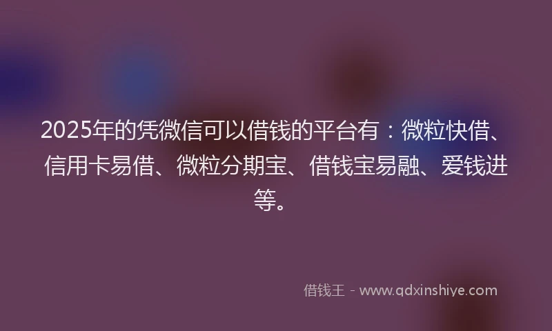 2025年的凭微信可以借钱的平台有：微粒快借、信用卡易借、微粒分期宝、借钱宝易融、爱钱进等。