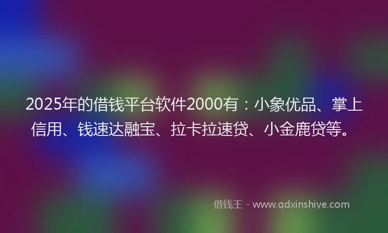 2025年的借钱平台软件2000有：小象优品、掌上信用、钱速达融宝、拉卡拉速贷、小金鹿贷等。
