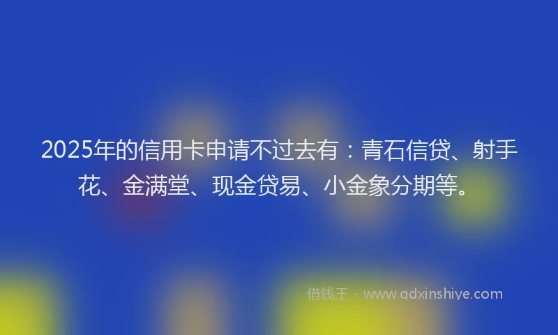 2025年的信用卡申请不过去有：青石信贷、射手花、金满堂、现金贷易、小金象分期等。