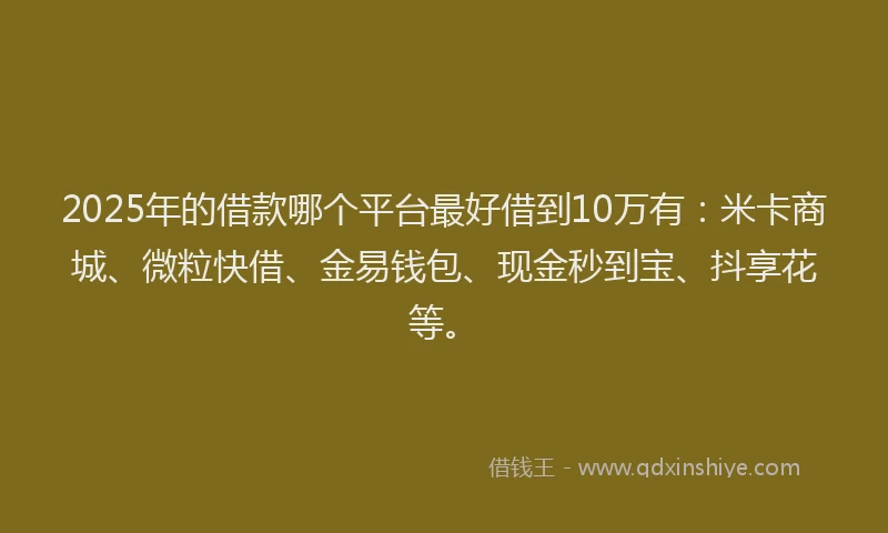 2025年的借款哪个平台最好借到10万有：米卡商城、微粒快借、金易钱包、现金秒到宝、抖享花等。