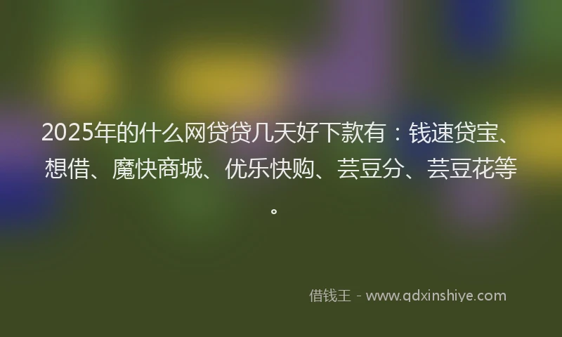 2025年的什么网贷贷几天好下款有：钱速贷宝、想借、魔快商城、优乐快购、芸豆分、芸豆花等。