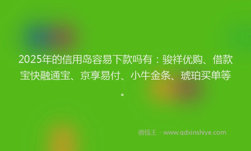 2025年的信用岛容易下款吗有：骏祥优购、借款宝快融通宝、京享易付、小牛金条、琥珀买单等。