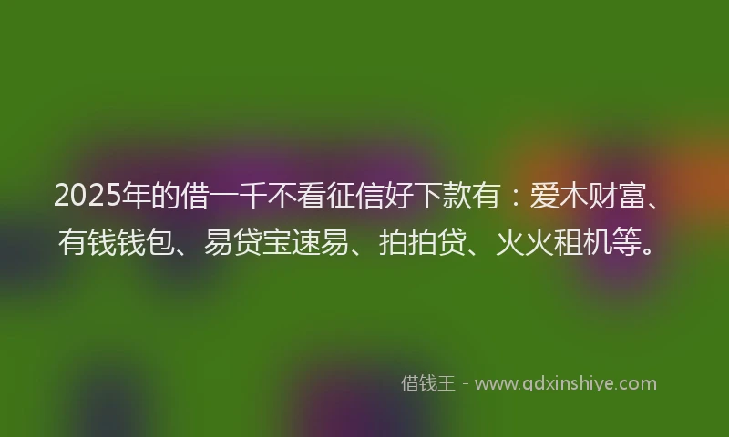 2025年的借一千不看征信好下款有：爱木财富、有钱钱包、易贷宝速易、拍拍贷、火火租机等。