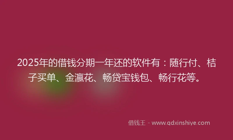 2025年的借钱分期一年还的软件有：随行付、桔子买单、金瀛花、畅贷宝钱包、畅行花等。