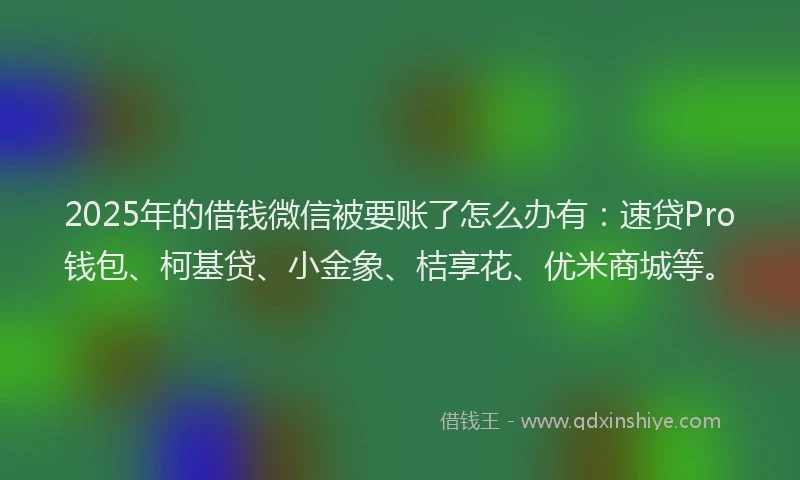 2025年的借钱微信被要账了怎么办有：速贷Pro钱包、柯基贷、小金象、桔享花、优米商城等。