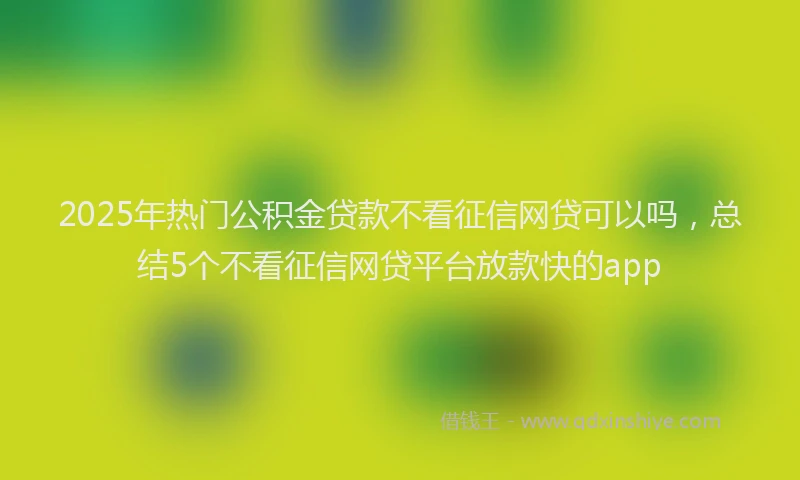 2025年热门公积金贷款不看征信网贷可以吗，总结5个不看征信网贷平台放款快的app
