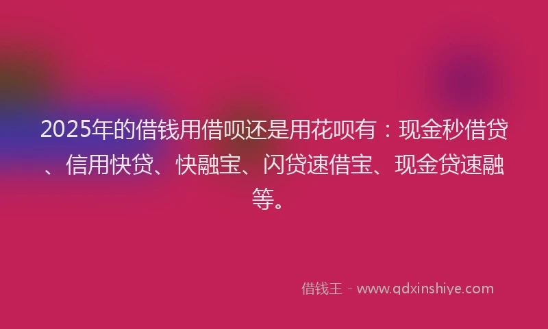 2025年的借钱用借呗还是用花呗有：现金秒借贷、信用快贷、快融宝、闪贷速借宝、现金贷速融等。