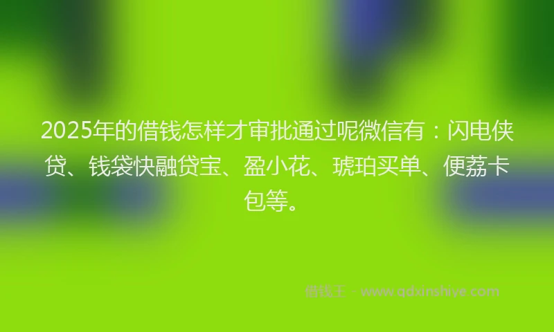 2025年的借钱怎样才审批通过呢微信有：闪电侠贷、钱袋快融贷宝、盈小花、琥珀买单、便荔卡包等。