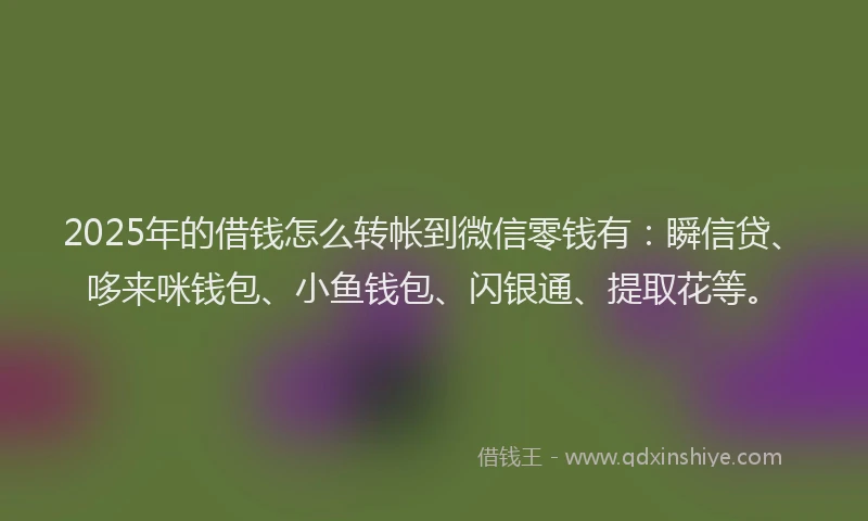 2025年的借钱怎么转帐到微信零钱有：瞬信贷、哆来咪钱包、小鱼钱包、闪银通、提取花等。