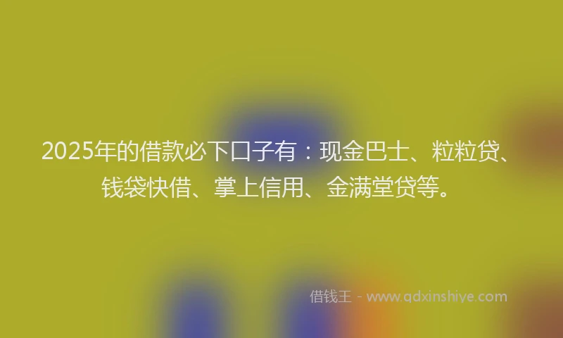 2025年的借款必下口子有：现金巴士、粒粒贷、钱袋快借、掌上信用、金满堂贷等。