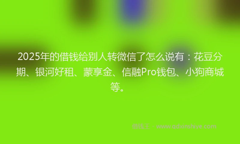 2025年的借钱给别人转微信了怎么说有：花豆分期、银河好租、蒙享金、信融Pro钱包、小狗商城等。