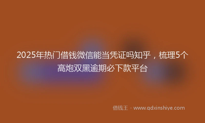 2025年热门借钱微信能当凭证吗知乎，梳理5个高炮双黑逾期必下款平台
