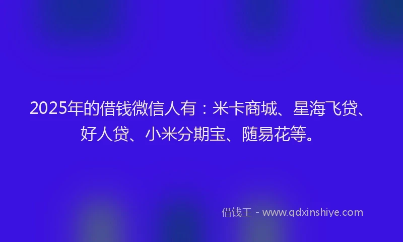 2025年的借钱微信人有：米卡商城、星海飞贷、好人贷、小米分期宝、随易花等。