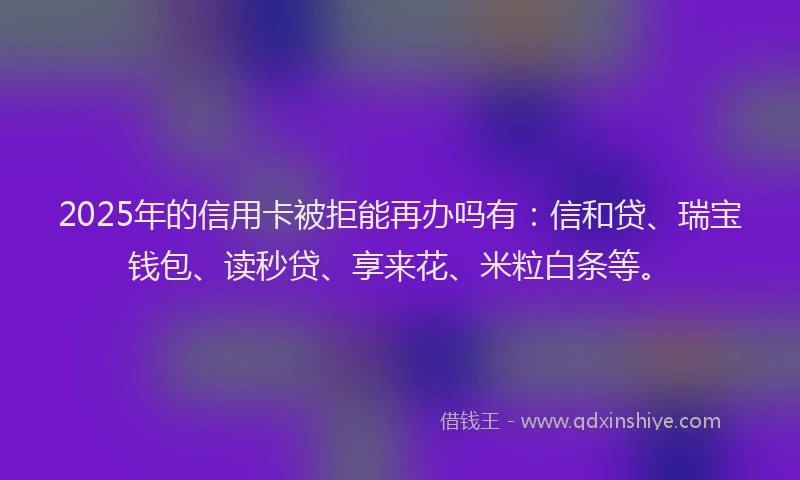 2025年的信用卡被拒能再办吗有：信和贷、瑞宝钱包、读秒贷、享来花、米粒白条等。