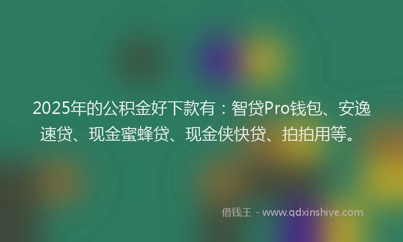2025年的公积金好下款有：智贷Pro钱包、安逸速贷、现金蜜蜂贷、现金侠快贷、拍拍用等。