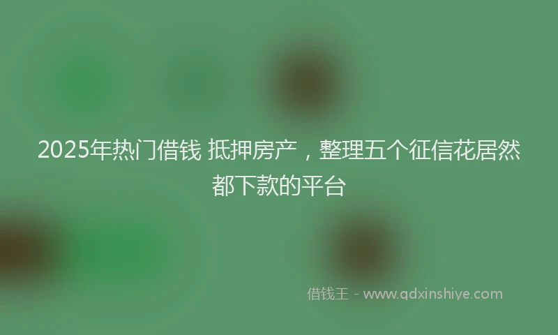 2025年热门借钱 抵押房产，整理五个征信花居然都下款的平台