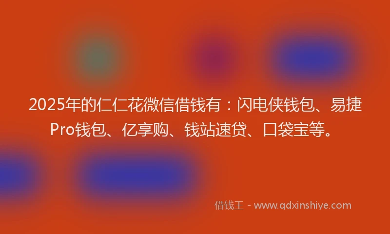 2025年的仁仁花微信借钱有：闪电侠钱包、易捷Pro钱包、亿享购、钱站速贷、口袋宝等。