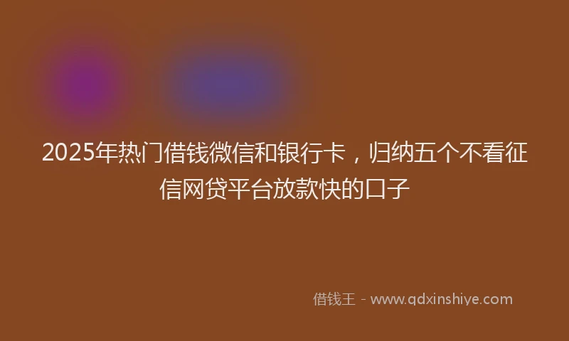 2025年热门借钱微信和银行卡，归纳五个不看征信网贷平台放款快的口子