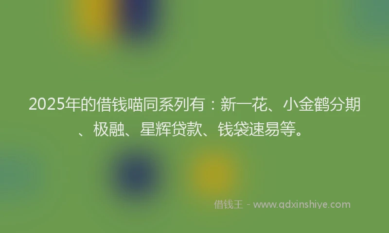 2025年的借钱喵同系列有：新一花、小金鹤分期、极融、星辉贷款、钱袋速易等。